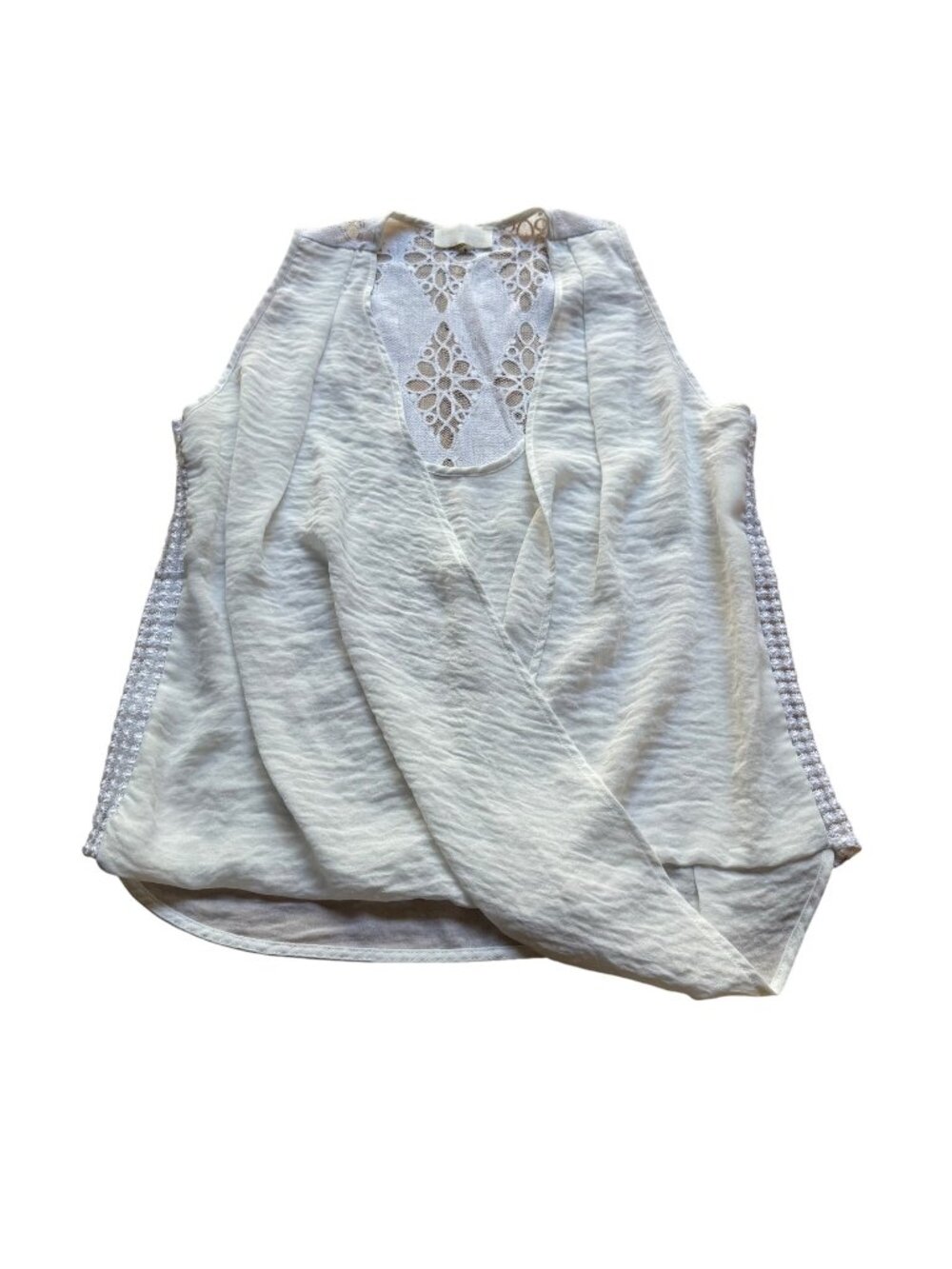 Zara W&B Collection Size S White Lace Trim Sleeveless Slouchy Draped Wrap Top